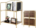 No Assembly Folding Bookshelf for Living Room, 2 Tier Gold Collapsible Book Shelf for Home Office, Portable Bookcase Storage Organizer