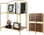 No Assembly Folding Bookshelf for Living Room, 2 Tier Gold Collapsible Book Shelf for Home Office, Portable Bookcase Storage Organizer
