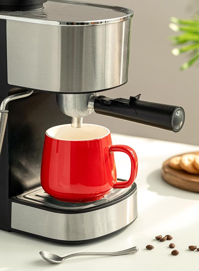 Teocera Ceramic Coffee Mug Set of 4-12 oz Coffee Mugs with Large Handles for Hot or Cold Drinks Like Latte, Cocoa, Tea or Juice - Smooth Ceramic, Dishwasher Safe, Red