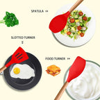 MIBOTE Silicone Cooking Kitchen Utensils Set, Wooden Handle, Red | BPA-Free, Non-Toxic Silicone Turner, Tongs, Spatula, Spoon Set – Great for Nonstick Cookware, Heat-Resistant, Easy Clean