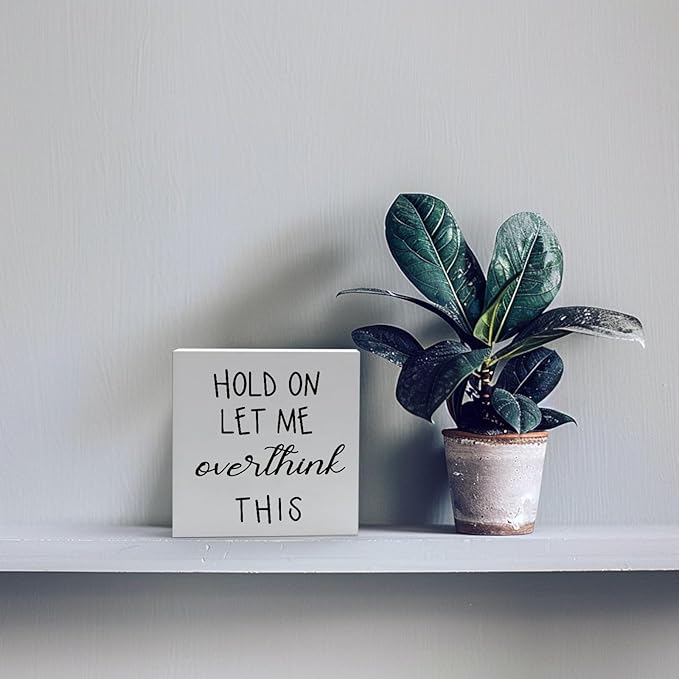 Office Desk Decor Funny Office Decor Accessories Cubicle Decor Hold on Let Me Overthink This Wood Signs Home Decor Gifts Funny Office Signs Funny Quotes Table Decor for Work Desk Decor (5x5inch)