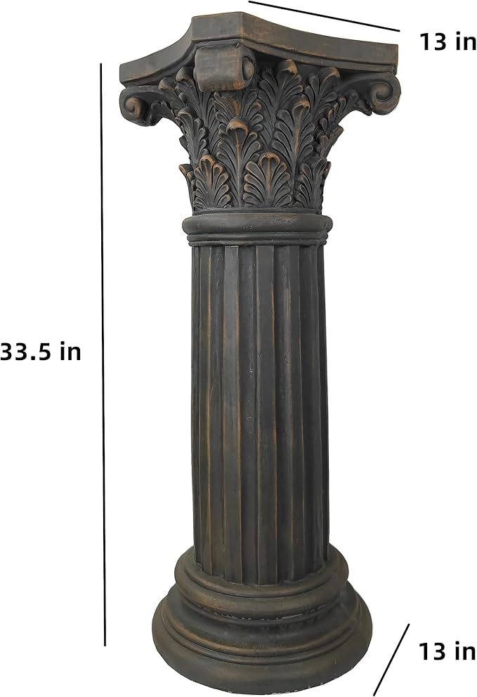 OUTOUR Unique Magnesium Oxide Corinthian Greek Column Pillar with Stand Base Pedestal for Indoor Outdoor Garden Backyard Courtyard Patio Decor33.5’’High,Antique Bronze