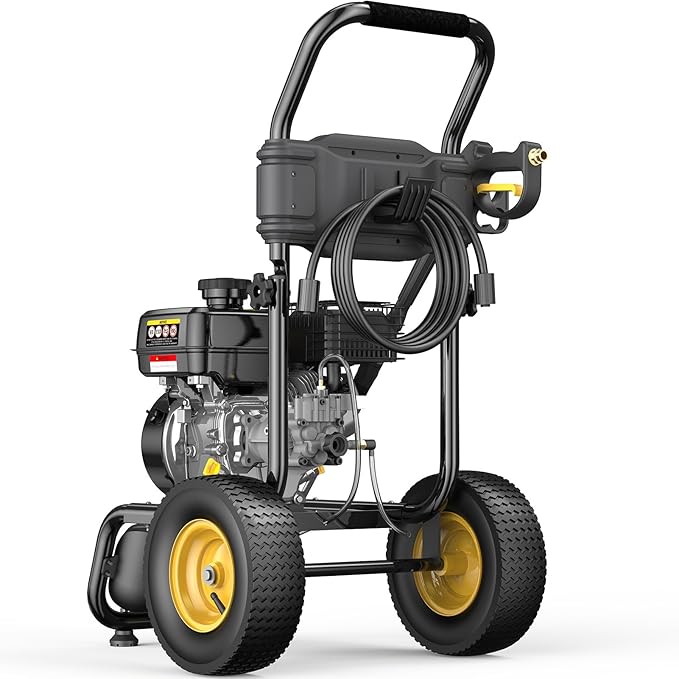 BLUBERY 3500 PSI Gas Pressure Washer, 2.6 GPM Heavy Duty High Power Washer, 30Ft Pressure Hose&Soap Tank,5 Pressure Nozzles,Black