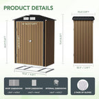 3X5FT Outdoor Steel Storage Shed with Lockable Doors, One Window,Ideal for Garden, Backyard, Patio Storage,Brown