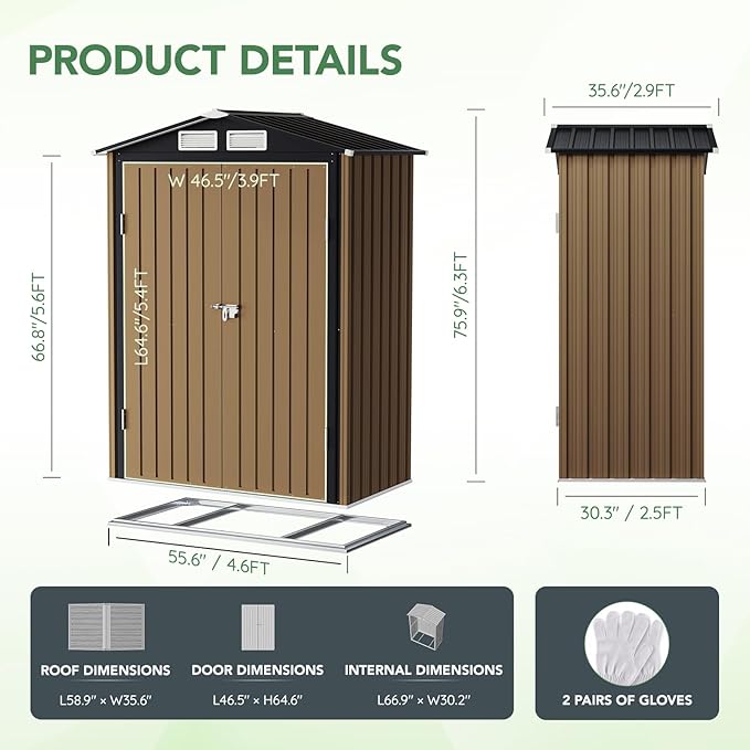 3X5FT Outdoor Steel Storage Shed with Lockable Doors, One Window,Ideal for Garden, Backyard, Patio Storage,Brown