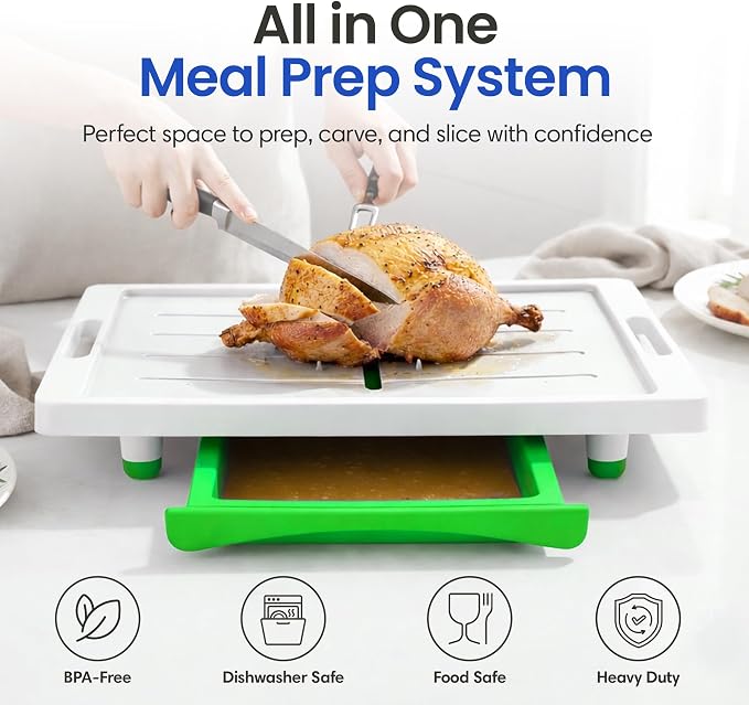 Karving King XL Deluxe Cutting Board - Spikes, Drip Tray & Meat Thermometer