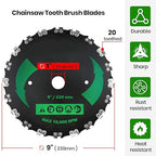 (2-Set) 9" x 20T Chainsaw Tooth Brush Blades - Weed Eater Saw Blade Kit with 2 Carbon Steel Round Chainsaw Blades, 3 Round Files, and 4 Washers for Brush Cutters, String Trimmers, and Weed Wreckers