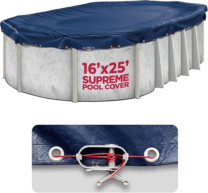 16 x 25 ft Oval Pool Covers for Above Ground Pools, Oval Winter Pool Cover, Swimming Pool Cover, Keeps Out Debris, Cold and UV Resistant, Supreme Mesh, Navy Blue