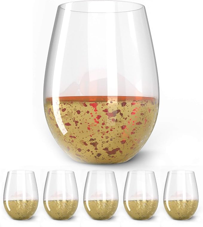 Kitchen Lux Gold Rimmed Stemless Wine Glasses, 18oz – Set of 12 Elegant Cocktail Tumblers – Premium Glass Drinking Cups – Deluxe Gift Pack - Dishwasher Safe