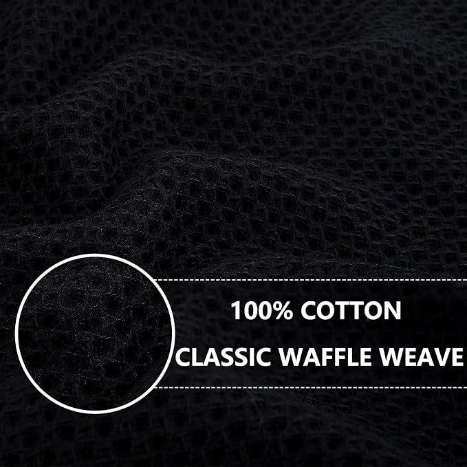 Homaxy 100% Cotton Waffle Weave Kitchen Dish Cloths, 7-Pack, Black | 12 x 12 Inches, Ultra Soft Absorbent Dish Towels, Quick Drying Dish Rags with Hanging Loop