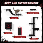 5 Pcs Wall-Mounted Climber Set, Wood Indoor with Shelves and Perches, Ladder, Condo House, Scratching Board and Tree, Wall Shelves Furniture for Cats (Black&Red)