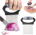 Large Onion Slicer Holder, Stainless Steel Onion Holder for Slicing with 14 Sharp Prongs for Slicing of Tomato, Avocado, Vegetable Chopper Meat Tenderizer for Fruit Prep (CarbonBlack)