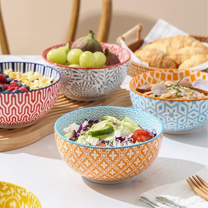 Selamica Ceramic Cereal Bowls Set of 6, 24 Oz Deep Soup Bowls for Kitchen, 5.9 Inch Dessert Bowls for Salad, Pasta, Oatmeal, Ramen, Microwave Dishwasher Safe, Set of 6, Assorted Colors