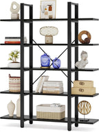 Tribesigns 5-Tier Bookshelf, Vintage Industrial Style Bookcase 72 H x 12 W x 47L Inches, Black