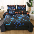 JQinHome Queen Gaming Comforter Sets for Boys,6 Piece Bed in A Bag 3D Video Game Bedding All Season Soft Microfiber Gamer Bedding Sets for Kids, Pillowcase, Flat Sheet, Fitted Sheet,Cushion Cover