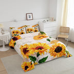 Vintage Sunflowers Comforter Full Size Yellow Floral Bedding Sets Girls Child Youth Tropical Sunflower Print Down Comforter Old Fashioned Quilt Flower Blossoms Bedding Comforter Set Nature Theme