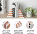 Marble Book Ends, Non-Skid Bookends for Shelves, Composite Bookend with Natural Stone, Heavy Duty Book Stopper, Collected CDs and Oversized Books Organizer, White & Red Decorative Bookends