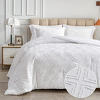 6 Pieces Tufted Bed in a Bag Twin Comforter Set with Sheets White, Soft and Embroidery Shabby Chic Boho Bohemian Design, Luxury Solid Color with Diamond Pattern, Jacquard Tufts Bedding Set for Kids