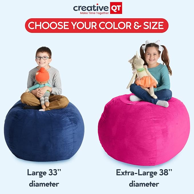 Creative QT Stuff ’n Sit Extra Large 38’’ Bean Bag Storage Cover for Stuffed Animals & Toys, Giant Beanbag Chair for Plush, Toddler & Kids Rooms Bedroom Organizer, Gray Dandelion