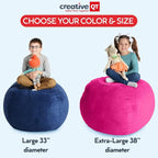 Creative QT Stuff ’n Sit Large 33’’ Bean Bag Storage Cover for Stuffed Animals & Toys – Purple Unicorn Print – Toddler & Kids’ Rooms Organizer – Beanbag Makes Great Plush Toy Hammock Alternative