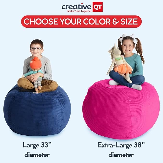 Creative QT Stuff ’n Sit Large 33’’ Bean Bag Storage Cover for Stuffed Animals & Toys – Purple Unicorn Print – Toddler & Kids’ Rooms Organizer – Beanbag Makes Great Plush Toy Hammock Alternative
