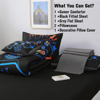 JQinHome Queen Gaming Comforter Sets for Boys,6 Piece Bed in A Bag 3D Video Game Bedding All Season Soft Microfiber Gamer Bedding Sets for Kids, Pillowcase, Flat Sheet, Fitted Sheet,Cushion Cover