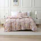 ABREEZE Paisley Bedding Sets 3Pcs Brushed Cotton Duvet Cover Set King Size Rustic Damask Gold Floral Comforter Cover with Zipper Closure Boho Bedding Collections