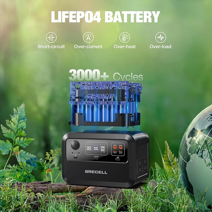 GRECELL Portable Power Station 600, 110V/600W Solar Generator(Surge 1200W), 460Wh Backup LiFePO4 Battery for Outdoor Home Emergency