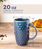 AmorArc Large Coffee Mugs Set of 4, 20oz Tall Coffee Mugs Set | with Texture Patterns for Cappuccino, Latte,Hot Cocoa, Dishwasher & Microwave Safe-Moonlight Blue