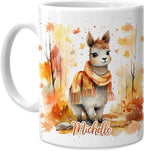 Hyturtle Personalized Fall Llama Coffee Mug, Autumn Décor for Farmhouse | Birthday Gifts For Llama Lovers - Fall Autumn Decor Gifts For Thanksgiving - Custom Name 11oz White Ceramic Coffee Tea Mug