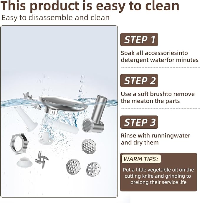 Electric Meat Grinder, 350W （MAX2800W）Heavy Duty Stainless Steel Food Grinder with Sausage Stuffer Tubes & Kubbe Kit, 3 Grinding Plates for Home Kitchen Use
