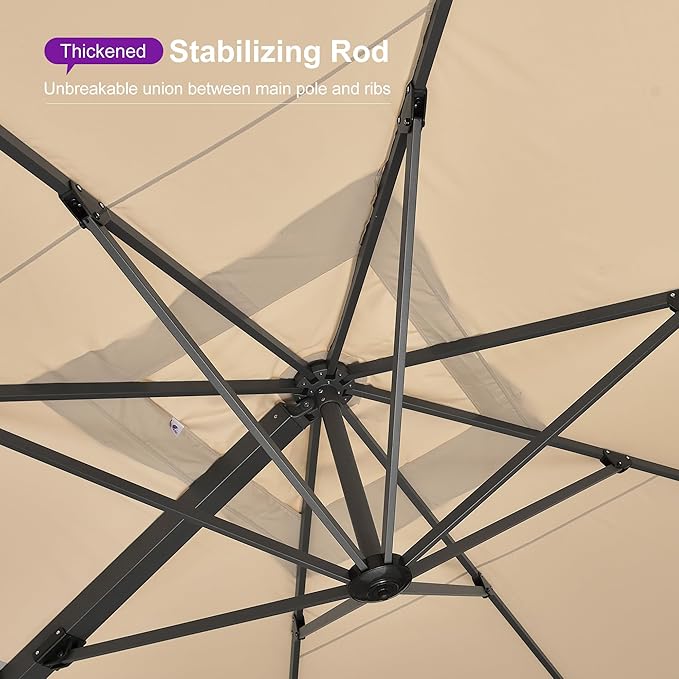 PURPLE LEAF 11' X 15' Rectangle Patio Umbrella Large Outdoor Aluminum Offset Umbrella with 360° Rotation Cantilever Umbrella with Base Included for Garden Deck Backyard Pool Beige