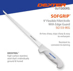 Dexter Outdoors SOFGRIP 9" Flexible Fillet Knife with Edge Guard | High-carbon American stainless blade resists corrosion. Slip-resistant soft grip and edge guard included, made in USA.
