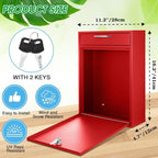 Yaocom Locking Mailbox with Key for Outdoor 16.2 x 11.2 x 4.7 Inches Large Wall Mount Mail Box with Lock Security Mail Drop Metal Collection Boxes Hanging Secure Postbox(Red)