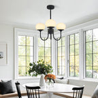 Mid Century Modern Pendant Light 3-Light Milk Glass Chandelier Frosted Globe Chandelier Black Sputnik Ceiling Light Fixture for Living Room Bedroom