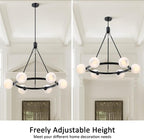 6-Light Globe Chandelier Mid Century Black Chandeliers,Modern Globe Round Pendant Light Fixture for Dining Room Over Table,Sputnik Pendant Light Fixture for Living Room Foyer Bedroom T720666CH-BK