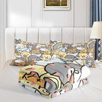 Kawaii Cat Comforter Full Size,Cute Cat Comforter Set for Kids Teens Girls,3Pcs Bedding Set Printed Comforter with 2 Pillowcases,Down Alternative,Soft and Lightweight，Full Size