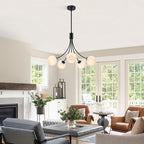 Bubble Chandelier, Modern Sputnik Dining Room 5-Light Chandelier with Black Finish and Glass Globes for Kitchen Bedroom Foyer and Living Room
