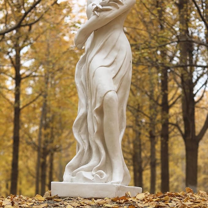Outdoor Garden Nymph Statue 51 Inch Large Magnesium Oxide Sculpture Goddess of Spring Flowers Greek Mythology Roman Style Outdoor Patio Yard Lawn Porch Decor Ivory