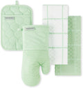 KITCHENAID Quilted Cotton Terry Cloth Oven Mitt, Pot Holder, Kitchen Towel 4-Pack Set, Heat Resistant, Silicone Grip, 16"x26", 7"x13" & 7"x10", Pistachio