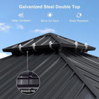 PURPLE LEAF 12' X 12' Permanent Hardtop Gazebo Outdoor Aluminum Gazebo with Galvanized Steel Double Roof for Patio Lawn Garden Aluminum with Netting and Curtains Grey