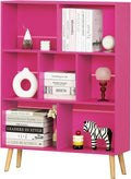 LEYAOYAO 7 Cube Bookshelf,3 Tier Book Shelf with Legs,Pink Modern Bookshelf,Large Freestanding Open Toy Modern Bookshelves,Display Bookcases Decor Furniture for Nursery