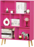 LEYAOYAO 7 Cube Bookshelf,3 Tier Book Shelf with Legs,Pink Modern Bookshelf,Large Freestanding Open Toy Modern Bookshelves,Display Bookcases Decor Furniture for Nursery