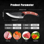Huusk Hand Forged Viking Knife with Sheath for Kitchen Camping BBQ | Japanese Butcher Knife for Meat Cutting, High Carbon Steel Chef Knives with Ergonomic Wood Handle, Gifts for Men