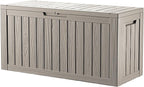 80GAL Brown Outdoor Deck Box with Lockable Compartment - Waterproof, SGS - Tested UV Resistance, Ample Space for Patio Furniture Covers and Outdoor Toys, Simple Setup