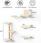 FUKUMARU Cat Wall Shelves, Stable & Safe 7 in 1 Cat Furniture Set, Wooden Climbing Wall with Scratching Post for 16 Inch Drywall - Beige