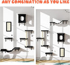 12-in-1 Cat Wall Shelves, Modern Wall-Mounted Cat Furniture, Wooden Climber Includes House, Bridge, Tree, Steps, and Scratcher, Space-Saving Cat Climbing Wall Systems, Black