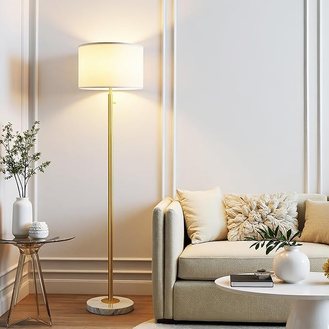 Floor Lamp for Living Room,Dimmable Gold Floor Lamp,Modern Standing Lamp with Marble Base,Tall Standing Lamp for Bedroom, Reading,Office & Kids' Room,LED Bulb Included(Gold)