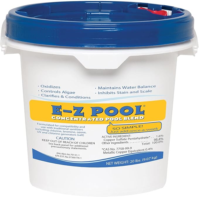 E-Z Pool Weekly All in 1 Concentrated Outdoor Swimming Pool Care Solution Blend with Copper Sulfate and Oxygen Enriching Formula, 20 Pound Bucket
