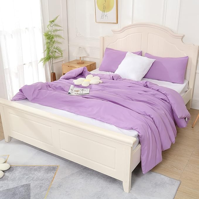 Lavender Purple Comforter for Queen Size Bed, Full Modern Bedding Set for Girls, Soft & Lightweight Chic Microfiber Bed Sets, 3 pcs-1 Comforter & 2 Pillowcases (90"x90")